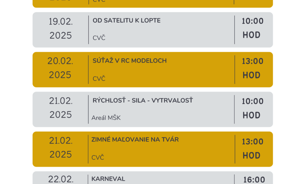Kultúrne podujatia v mesiaci Február