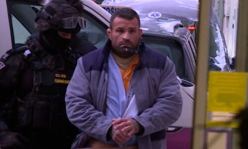 EXKLUZIVNÍ ZÁBĚRY: Vémola má fixaci čelisti, na vyšetření dorazil v ozbrojeném doprovodu