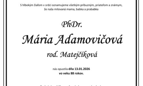 PhDr. Mária Adamovičová rod. Matejčíková
