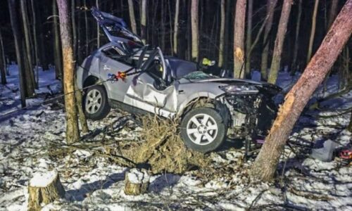 Tragická dopravná nehoda si vyžiadala život 79-ročného vodiča, vozidlo ostalo zakliesnené medzi stromami
