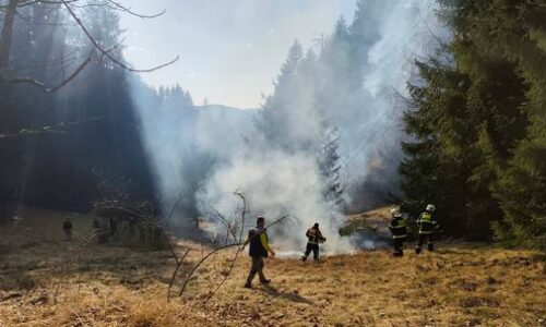 FOTO: Hasiči bojujú s požiarom lesa v katastri obcí Vysoká nad Kysucou a Veľké Rovné