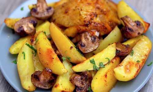 Ofenkartoffeln mit Pilzen und Hühnchen! Einfach und lecker!